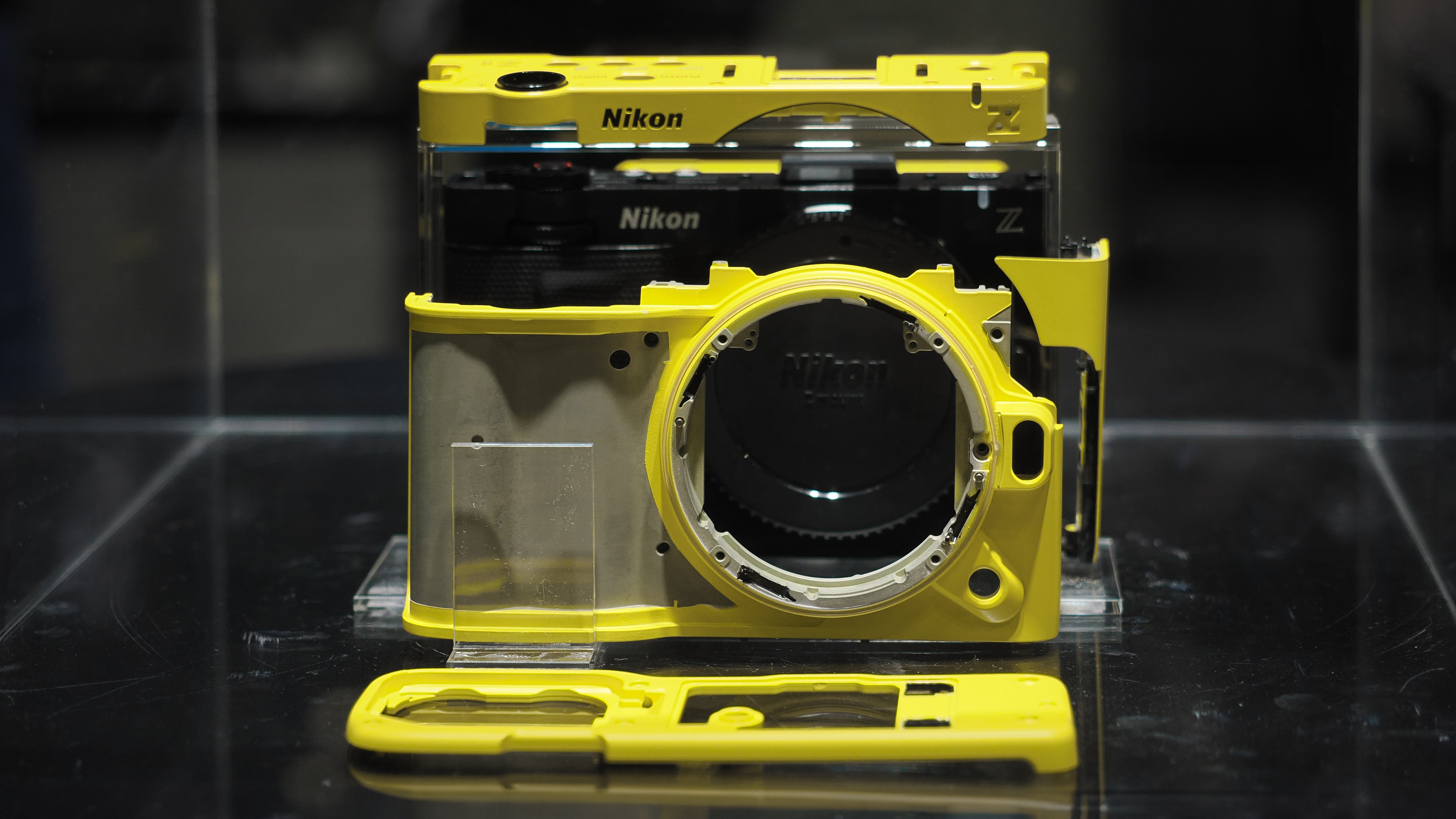 Nikon ZR with exploded colorful chassis